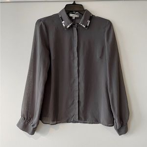 Sheer Gray Blouse with Rhinestone Collar